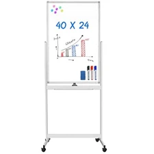 Magnetic Mobile 40 x 24 Double Sided Dry Erase Board Rolling Whiteboard Aluminum