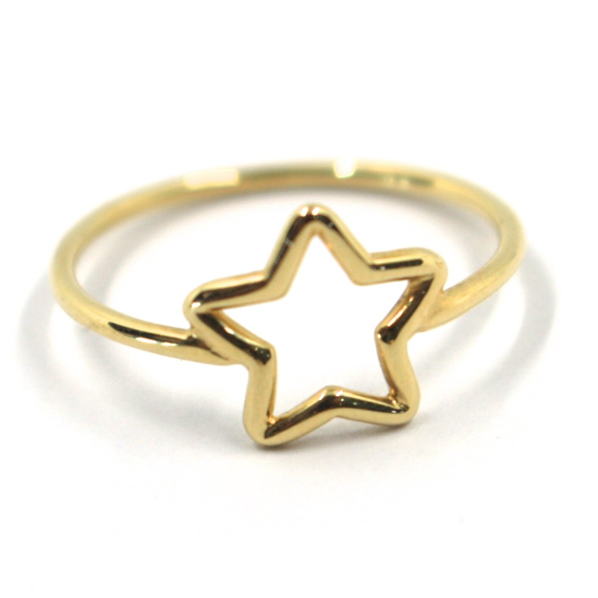 SOLID 18K YELLOW GOLD STAR RING, 10mm DIAMETER STAR CENTRAL MADE