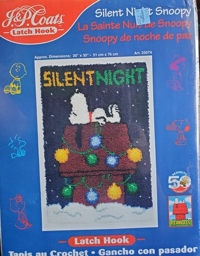 Vintage J & P Coats Latch Hook Silent Night Snoopy Kit 25074 20”x30” NOS Sealed - Picture 4 of 6