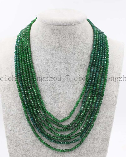 7 Reihen 2x4 mm facettiert grün Jade Edelstein Rondelle Perlen Halskette 17-23 Zoll - Bild 2 von 3