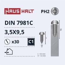 Self-Tapping Screw Haushalt Din7981C, 3.5 Mm X 9.5 Mm, 30 Pcs.