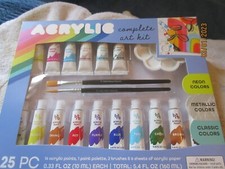 Brand New Acrylic Paint Art Kit Set Includes 16/Pkg. 0.33oz each brushes paper