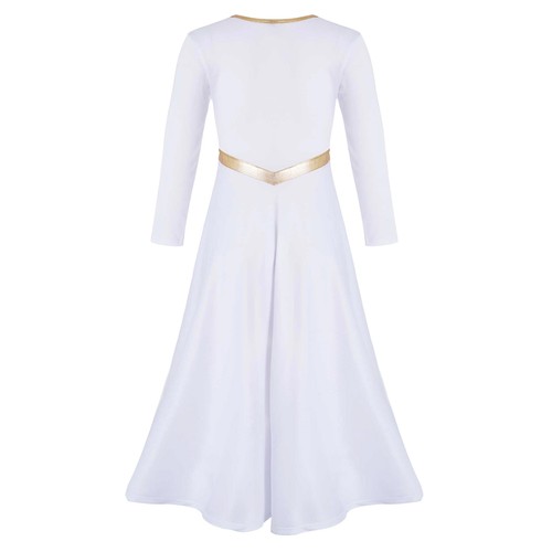Girls Metallic Gold Praise Dance Dress Liturgical Worship Dancewear Full Length - Picture 36 of 50
