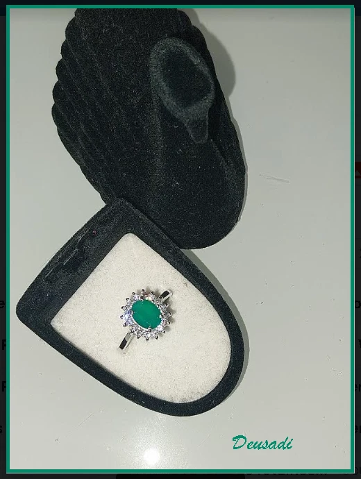 Anello Prezioso Argento 925, Con Art Vera Pietra Smeraldo E Zirconi - Immagine 2 di 3