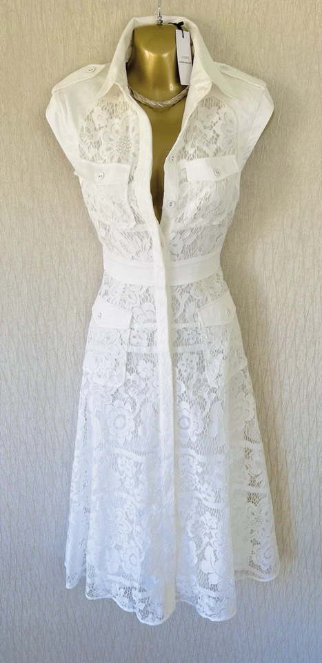 Exquisite Karen Millen New X Lydia White Lace Military Midi Dress UK16 Stunning - Image 1 of 4