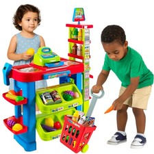 Grocery Store Playset for Kids - Toy Shopping Cart, Cash Register Food