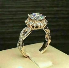 Engagement Ring 2Ct Lab Created Round Cut Diamond 14K Yellow Gold Finish