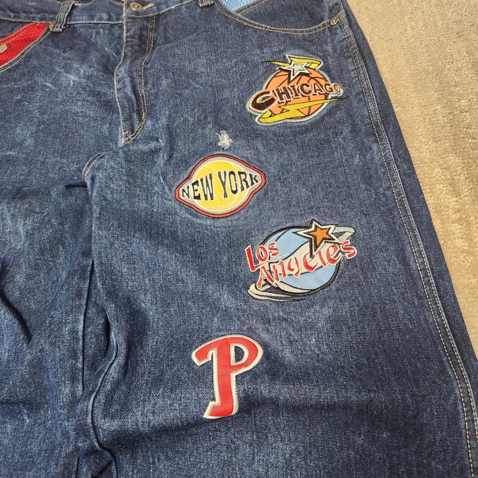 Jeans masculino Y2K folgado 36x31 *LEIA remendos All Star hardball bordado perna larga - Imagem 4 de 4