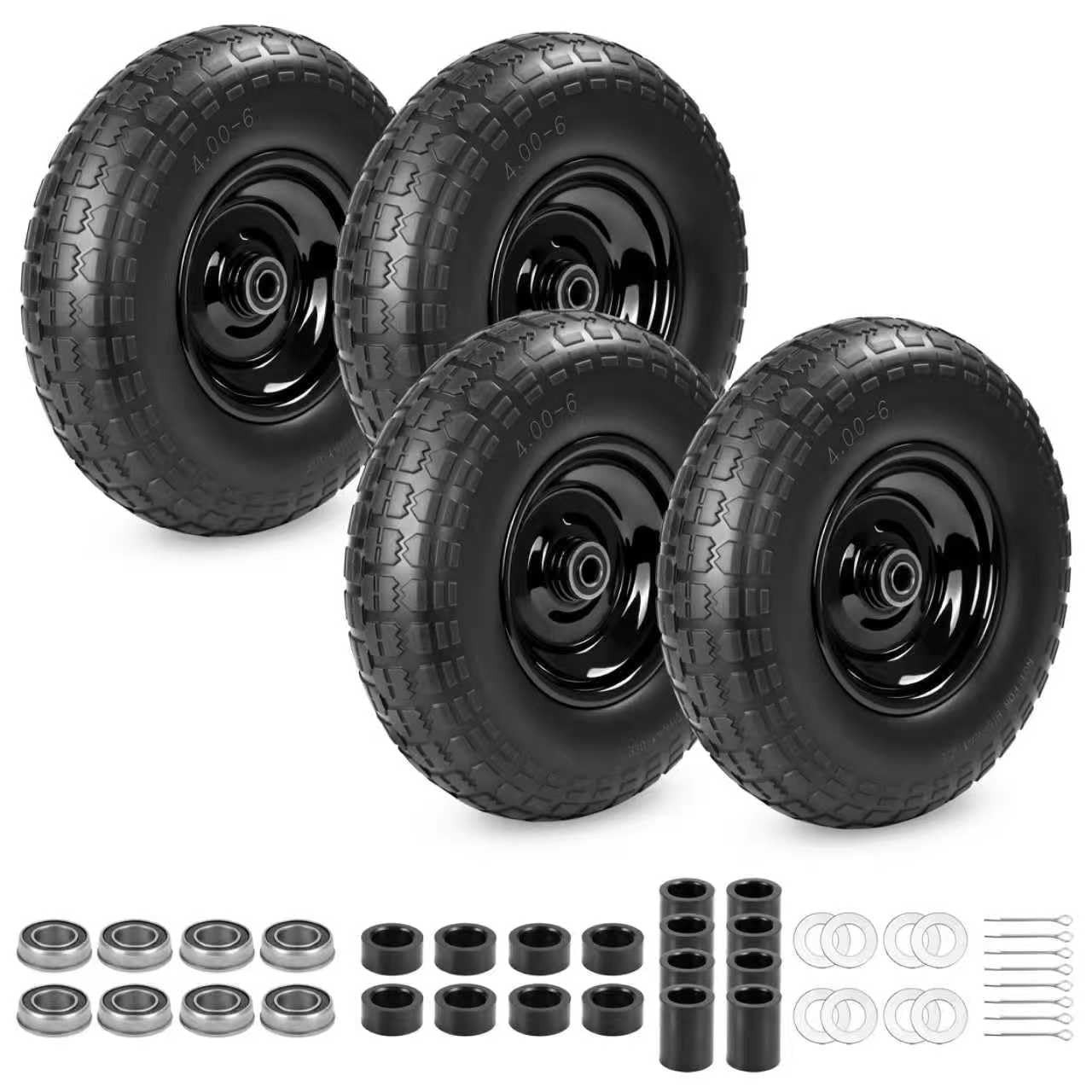 4PC 4.00-6 Flat-Free Tires and Wheels,13" Rubber Solid Tire