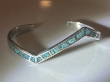 VTG Sterling Silver NAVAJO Turquoise Inlay Zig Zag 5.5