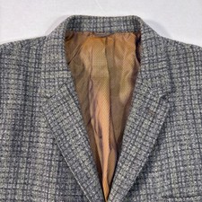 VTG 60s 70s Tweed Jacket Mens 42R Gray 3 Butt...