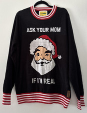 Tipsy Elves Ugly Christmas Sweater Long Sleeve Black Red Striped XL Santa