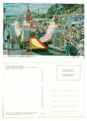 Postkarte - Schlacht der Blumen Jersey Parade schwimmt Kanalinseln UNBESPIELT