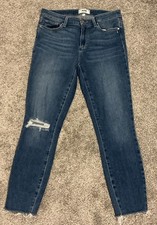 Paige Hoxton Ankle High Rise Distressed Skinny Jeans Blue Size 29 Raw Hem