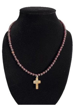 Artisan/Handcrafted Round Garnet Stone Bead & Stone Cross Pendant Necklace