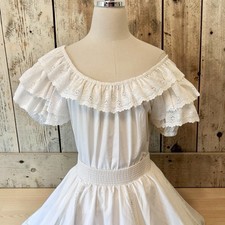 Vintage Malco Modes Square Dance Blouse Medium White Eyelet Ruffle Puff Sleeve