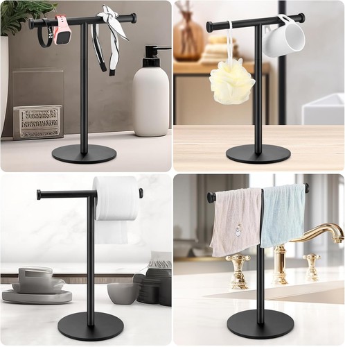 T-Shape Towel Stand Matte Black Bathroom Kitchen Hand Towel Racks Countertop - Picture 5 of 9