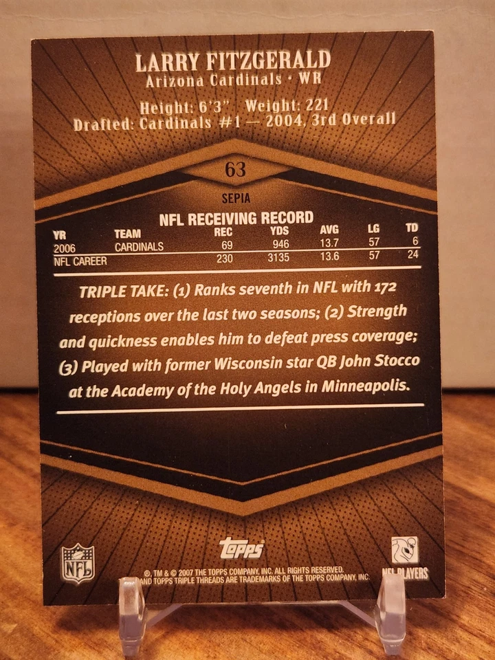 2006 Topps Triple Threads - Larry Fitzgerald Sepia /639 Cardinals - Image 2 of 2