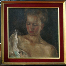 Tableau ancien, HSP, Jeune femme, Signé, Artiste à identifier, daté 71