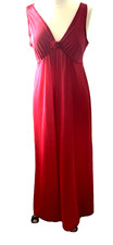 Vintage Vassarette L Nightgown V- Neck Rosette Long Maxi Dark Red Romantic USA