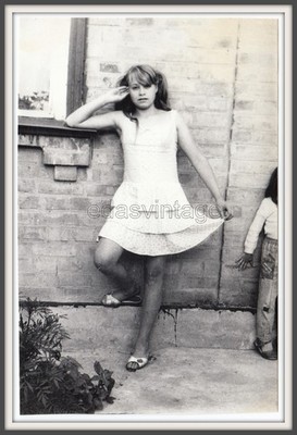 Pretty young woman girl teen Nice hair Lovely dress skirt barefoot shoes photo 1
