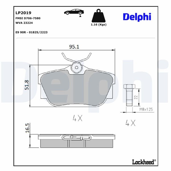 Bremsbelagsatz Scheibenbremse Delphi LP2019 FüR VW Transporter 23224 T4 70B 70A-image