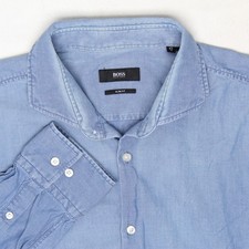 Hugo Boss Spread Collar Shirt Mens 17 Slim Fit Light Blue Cotton Long Sleeve