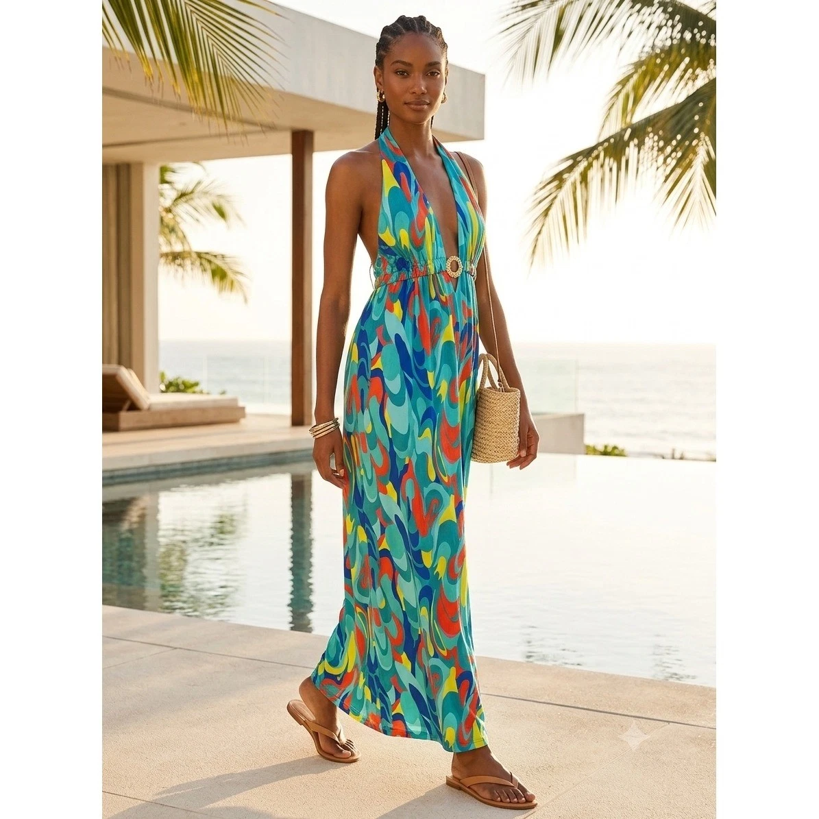 sausalito multicolor halter maxi dress Sausalito Multicolor Halter Maxi Dress