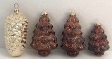 Christmas Ornaments Lot Of 4 Cream Glitter Pine Cone And Brown Glitter Trees