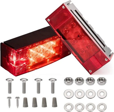 2PCS 12V LED Submersible Low Profile Rectangular Trailer Lights Tail Stop Turn