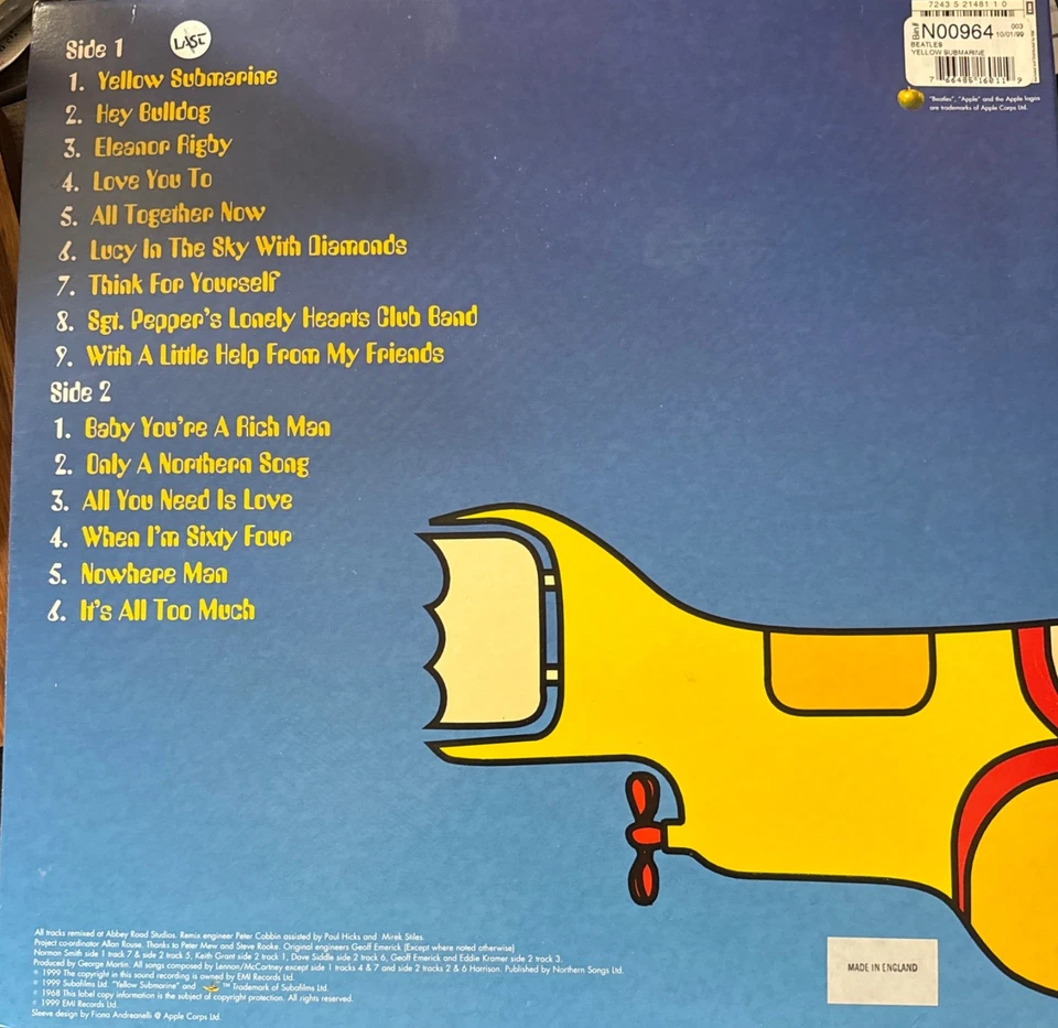 The Beatles – Yellow Submarine Songtrack (1999 UK) Yellow Vinyl LP – NM – Rare – - Image 4 of 4
