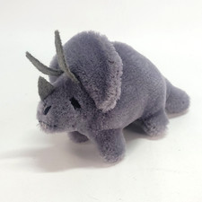 Vtg R Dakin Wool Dinosaur Mini Plush 5" Gray Stuffed Triceratops