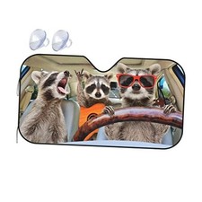 Windshield Sun Shade Block UV Ray 51" x 27.5"" Three Funny Raccoons Animals