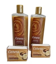 Caress Exfoliating Body Wash Shea Butter And Brown Sugar X2 18 oz Bottles X2 Bar