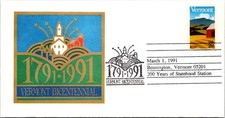 FDC 1991 SC #2533 Vermont Bicentennial Cachet - Bennington VT - Single - J27263