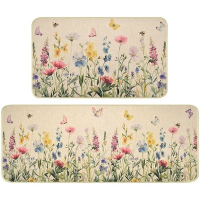 Wildflower Kitchen Mats Set of 2, Non Slip Floral Kitchen Floor Mats, Vintage...