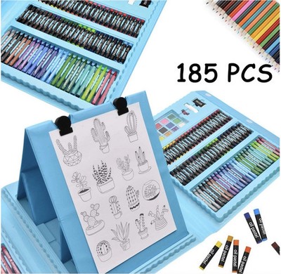 185 Pieces Double Sided Trifold Easel Art Set, Drawing Art Box with Oil Pastels,