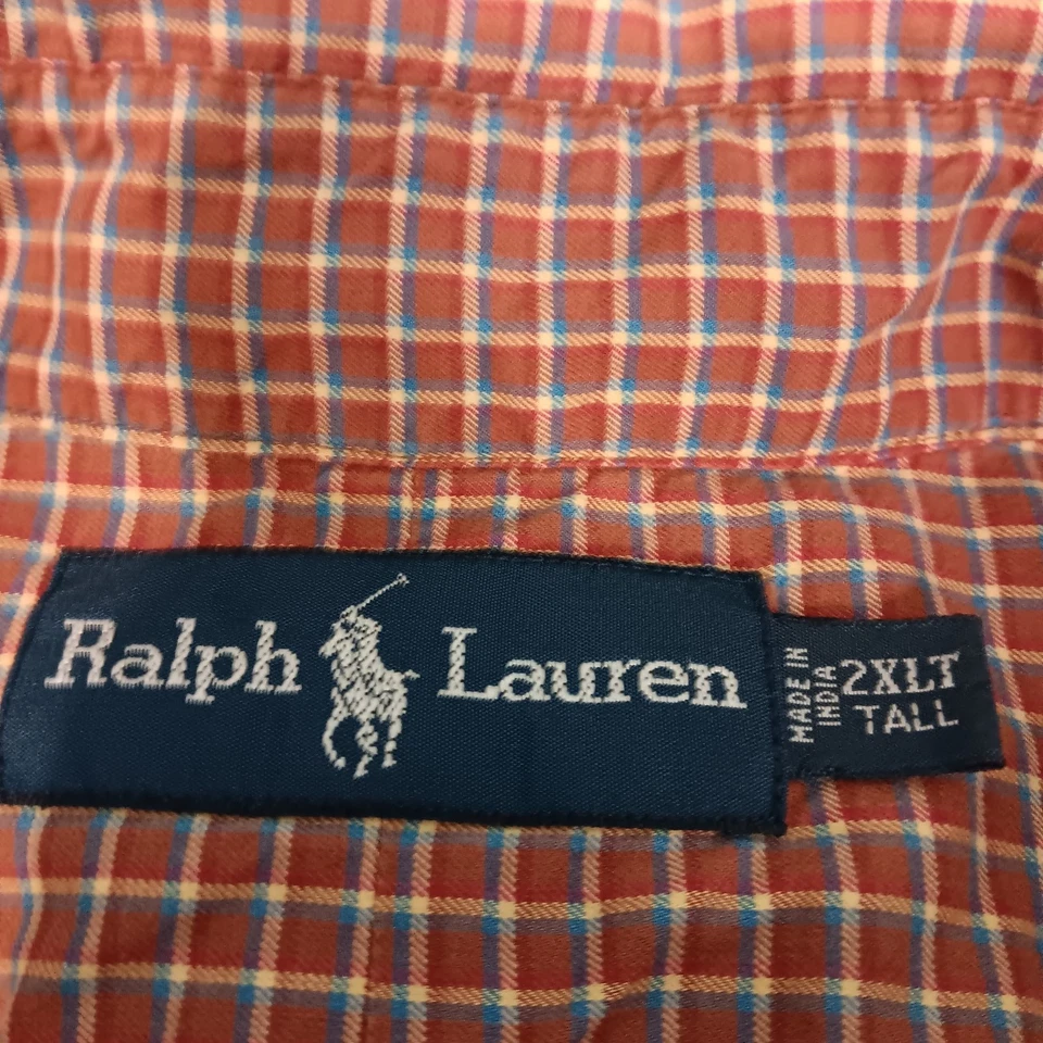 Ralph Lauren Shirt Men 2XL Tall Red Plaid Oxford Cloth Dress Casual Blue Pony - Image 3 of 4