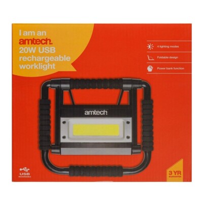 AMTECH S8184 20W USB wiederaufladbare Garage Heimwerker Arbeitsleuchte mit integrierter Powerbank