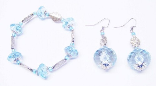 Large Light Blue Faceted Puffy Donut Disc Acrylic Bead Necklace/Bracelet/Earring - Picture 4 of 9