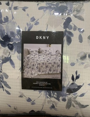 Dkny Floral Silhouette King Cotton Comforter Set Blue Navy Gray