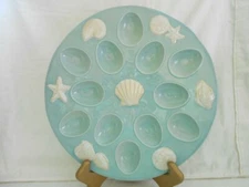 Home Studio Shoreline Collection Devil Egg Tray Platter Plate Blue Sea Foam s22
