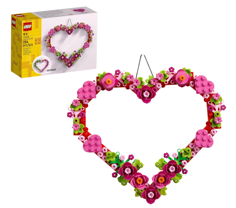 Lego Heart Ornament Building Kit with Artificial Flower Arrangement
