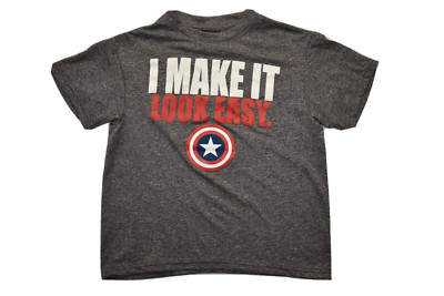 Marvel Youth Boys Captain America I Make It Look Easy Funny Shirt New M(8)