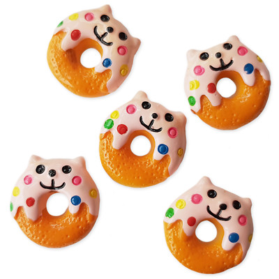 5 Stck. Smiley Katze Donut Harz Flatback Cabochons Verzierung Decoden Handarbeit 