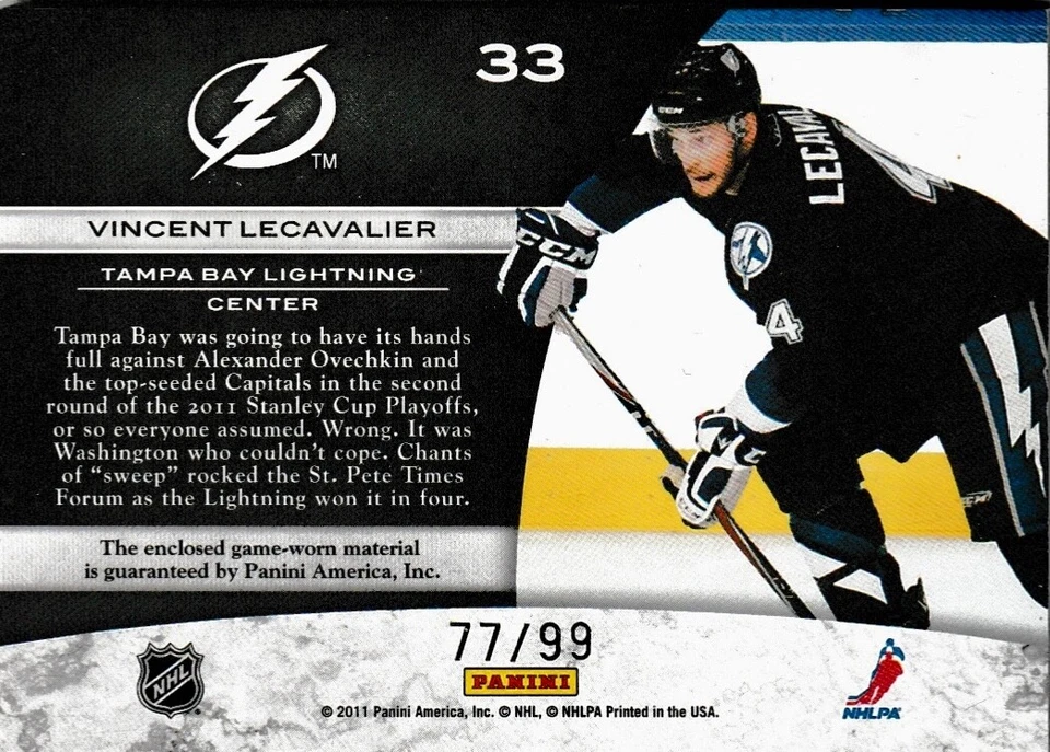 2011-12 Limited Jumbo Materials 77/99 Vincent Lecavalier #33 - Image 2 of 2