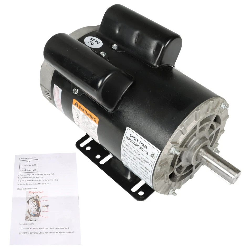 7/8" 5HP Single Phase Electric Air Compressor Duty Motor 60Hz Shaft 3450 RPM - Image 2 of 4