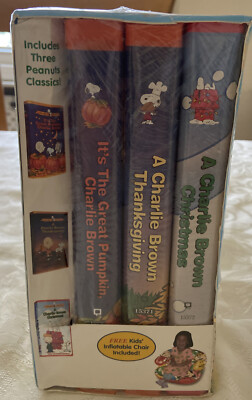 Vintage New 3 Holiday  Peanuts Classic Collection VHS tapes + inflatable chair