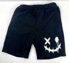 Shein Kids Elastic Waist Black Shorts With White Smiley Print
