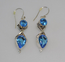 925 Sterling Silver Blue Faceted Teardrop CZ statement Dangle Earrings ZB12